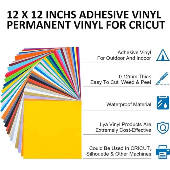 74 Pack Permanent Vinyl for Cricut - Self Adhesive Vinyl with 2 Transfer Paper - Picture 6 of 7